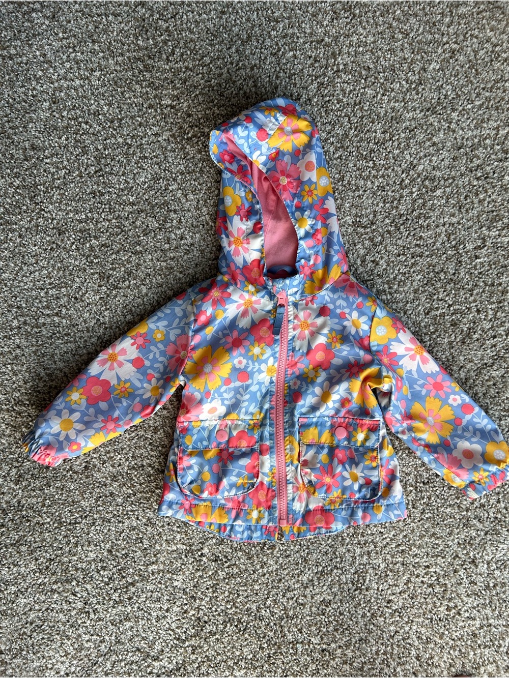 Toddler Girl Cat & Jack Floral Hooded Raincoat - Blue, Pink & Yellow, 18 months